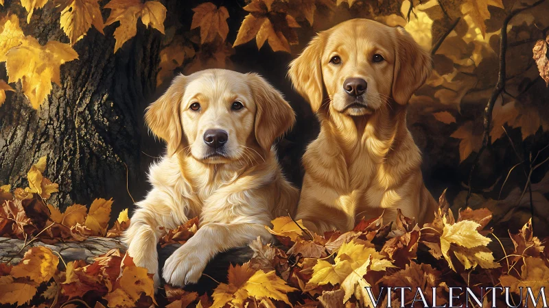 Canine pair in autumnal leaf-littered forest microhabitat.