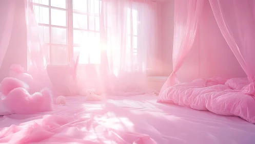 Cotton candy sunbeams drift through a rosy dreamroom.