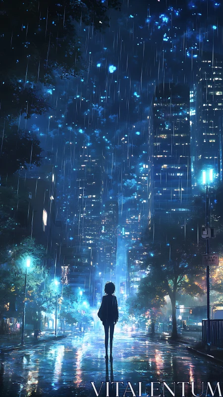 Midnight rain teaches neon towers how to quietly dream