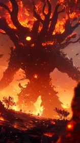 Colossal infernal elemental titan amid volcanic wasteland