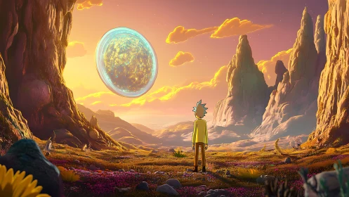 Celestial portal over alien valley in luminous digital painting.