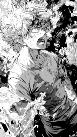 Intense manga boy engulfed by swirling white energy field.