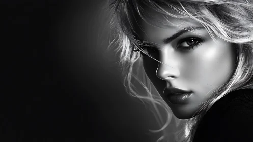Monochrome cinematic portrait isolates a luminous female profile