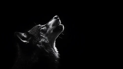 Quiet moonlit wolf gazes upward in soft silver light