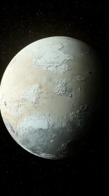 Frozen distant world glowing softly in quiet starlight.