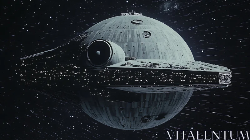 Spherical battle station starship rendered in cinematic 3D realism