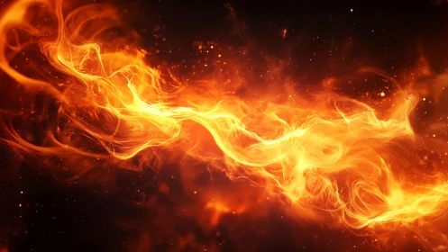 Vivid swirling fire on dark background in abstract digital art style.