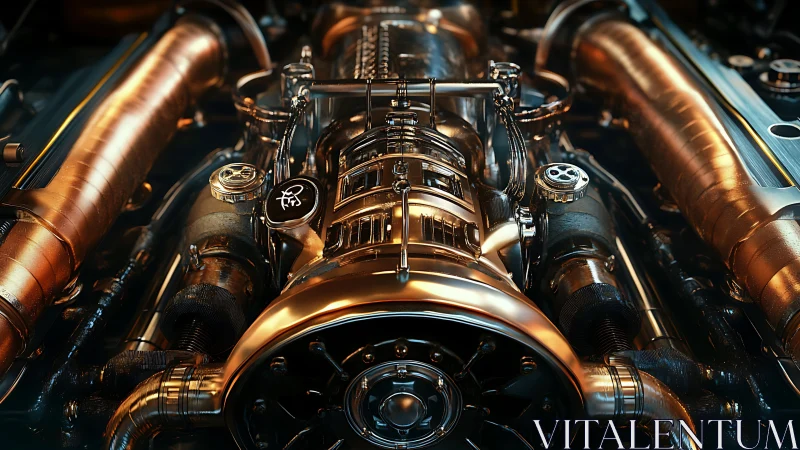 Highly detailed metallic engine core with copper pipes.