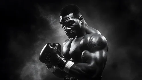 Professional Boxer Stance with Dramatic Chiaroscuro Lighting.