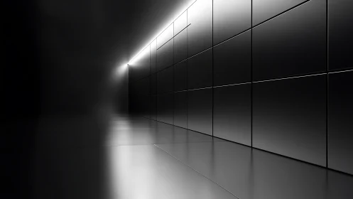 Modern Architectural Interior with Grid-Lined Walls and Directional Light