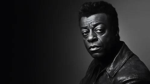 Middle-aged man in leather jacket lit by strong side light