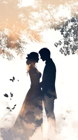 Silhouetted figures with double exposure cloud effect.