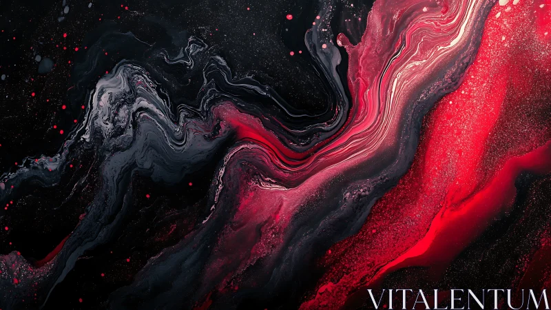 Red and black fluid abstract pattern with layered striations.