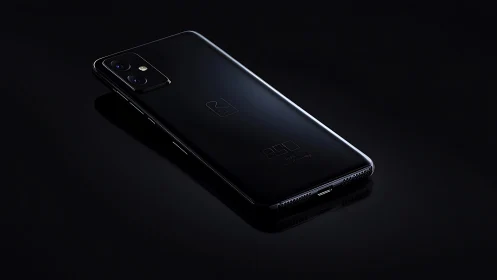 Black smartphone on dark surface in angled product view.