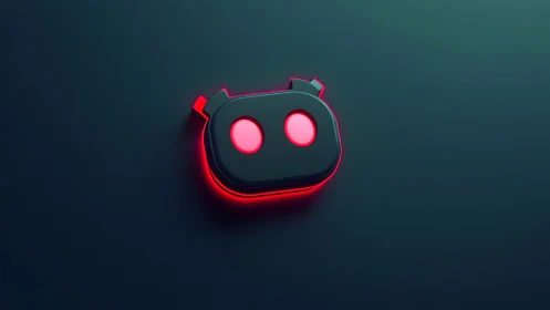 Stylized dark robot icon emits red neon edge lighting