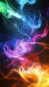 Prismatic light trails swirl like cosmic neon energy waves