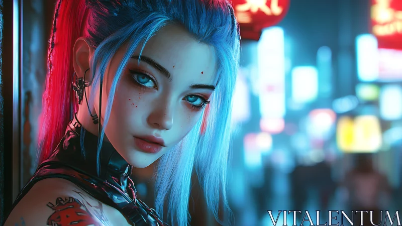 Cyberpunk portrait with neon backlighting and shallow depth of field.