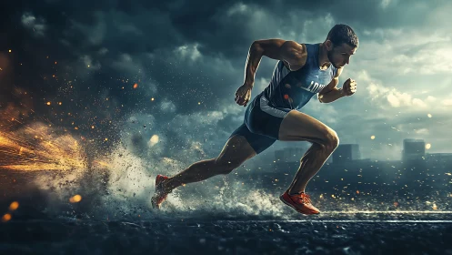 Sprinter powers forward through sparks on stormy track