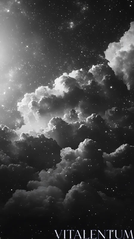 Volumetric cumulonimbus clouds rendered against dense stellar field
