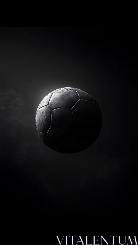 Monochrome high-contrast football isolated in cinematic void