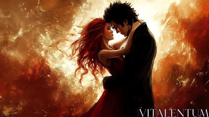 Passion Ignited: Two Souls Embrace in Fiery Golden Light