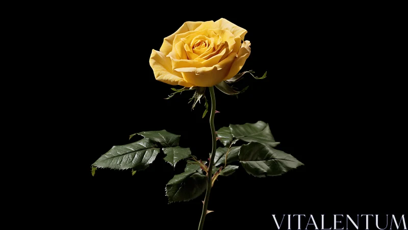 Yellow Rose with Dew Drops Against Dark Background Studio Photograph