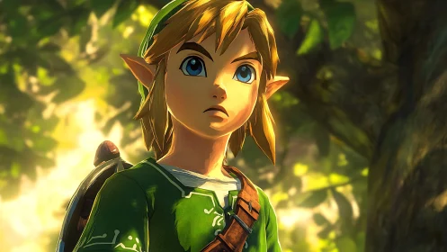 Elf warrior hero rendered in stylized forest backlighting.