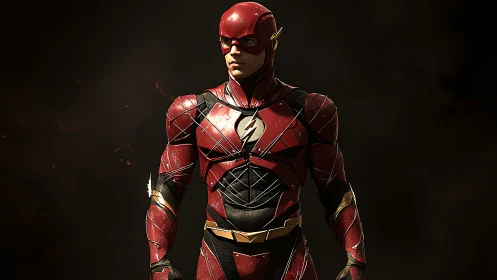 High-detail red speedster armor in cinematic single keylight