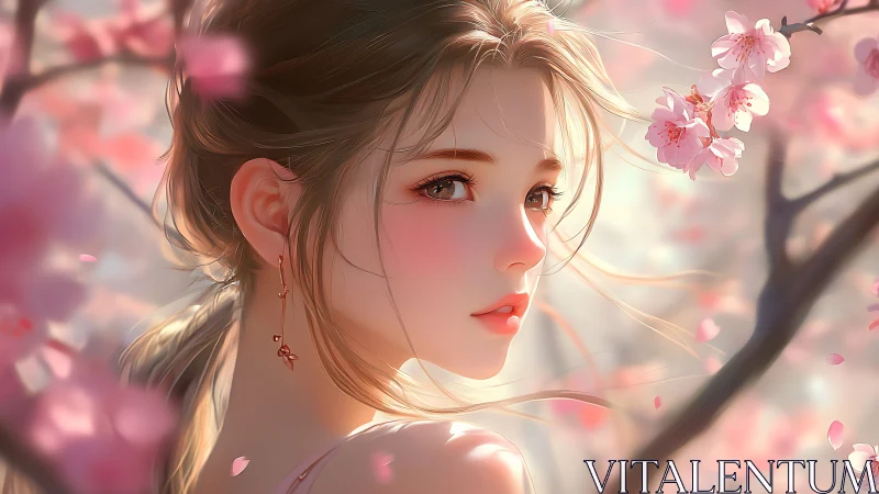 Blossom-whispering gaze pauses beneath drifting petals