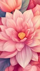 Pink lotus flower with layered petals and central yellow stamen.