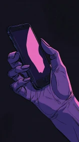 Midnight phone glow cradled in neon violet hands.