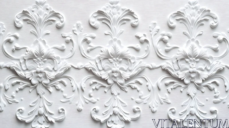 White baroque floral relief pattern repeats across panel