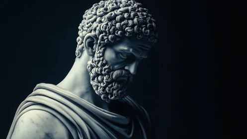 Classical marble bust rendered in cinematic side lighting.