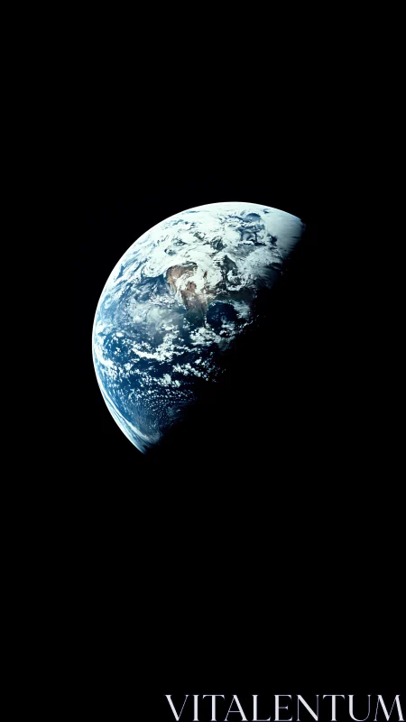 Crescent Earth floats against deep black cosmic void