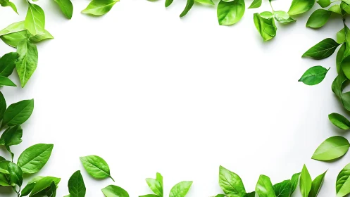 Green leaf border frame on clean white background.