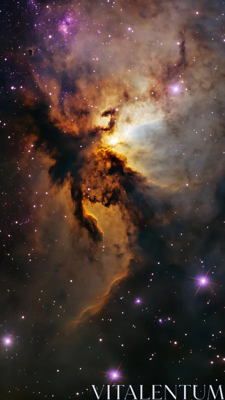 Ionized interstellar nebula with dust pillars and starfield glow