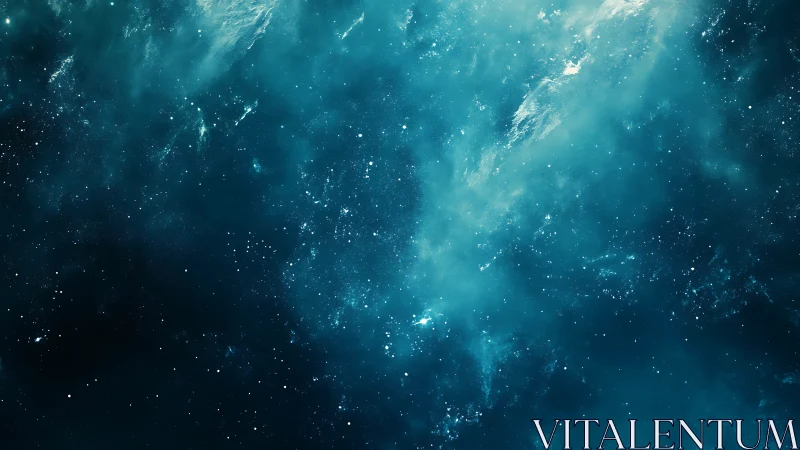 Turquoise interstellar nebula drifts across deep starfield