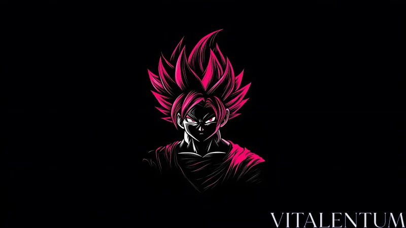 Neon pink anime warrior portrait on black background.
