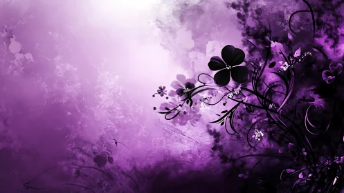 Purple Floral Abstraction with Cascading Silhouette Flowers