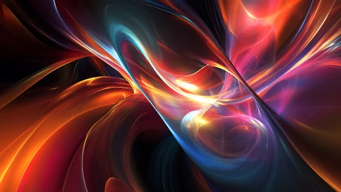 Vibrant abstract light waves in fluid fractal motion.