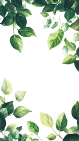 Green foliage border frames central white negative space