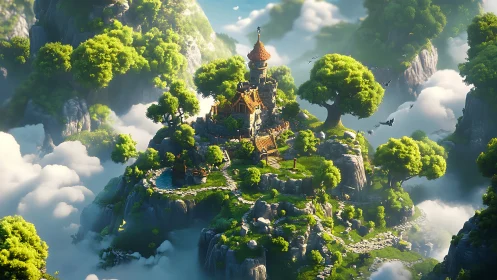 Enchanted Sky Castle Surrounded by Floating Islands and Clouds