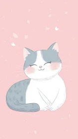 Contentedly Seated Cat with Bicolor Coat in Soft Pastel Environment