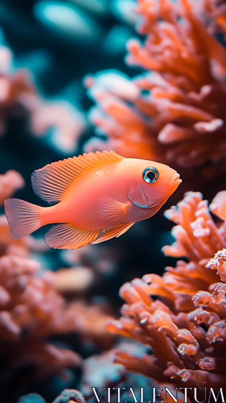 Vibrant coral reef fish glides through softly blurred seascape.
