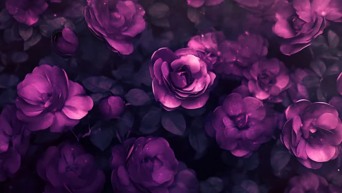 Glowing Magenta Roses in Twilight Elegance.