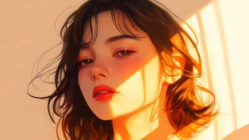 Sunlit portrait captures warm light on digital painted face