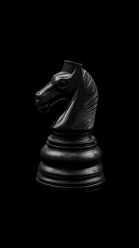 Black knight chess piece rendered with dramatic lighting