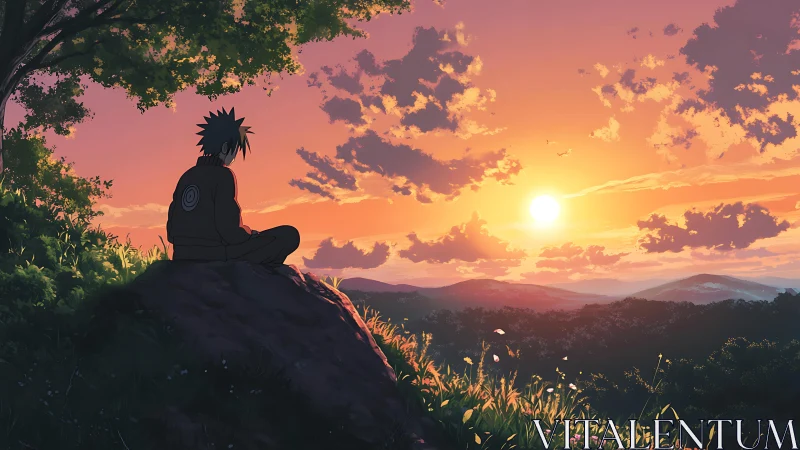 Sunset wraps a lone shinobi in quiet, glowing resolve