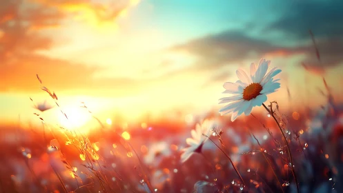 Daisy Glow at Golden Sunset Hour.