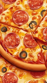 Pepperoni galaxy slices swirling in molten cheese orbit.